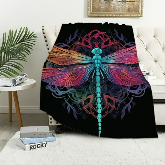 PRATYUS  Blanket Dragonfly Gifts for Women - Purple Dragonfly Birthday Gift for Mom Sister Girls Kids Adults Boys Men - Warm Fuzzy CozyThrow for Bed Couch Bedroom Living Room Decor