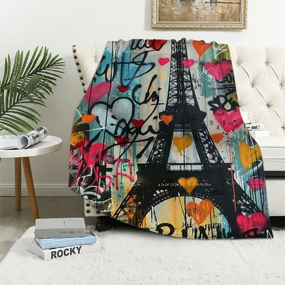 PRATYUS Blanket Paris in The Heart Warm Blanket Paris Landmarks Country Super Soft Flannel Throw Blanket for Bed Couch Sofa Gifts for Kids and Adults Valentines Day Blanket Mom 50x60in