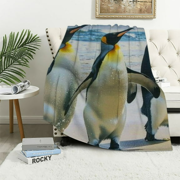 PRATYUS Blanket Penguin Throw for Sofa & Bed, Cozy Fuzzy Blanket, Super Soft and Warm Fluffy Blanket for All Seasons 50x60in