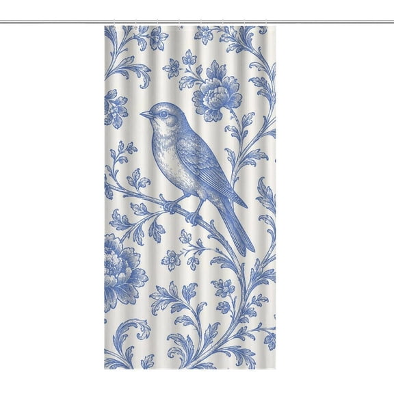 PRATYUS Blue Bird Rose Toile Elegance Shower Curtain,Waterproof Fabric Bath Curtains for Bathroom Decor,Washable Bathroom Shower Curtain Set with Hooks,