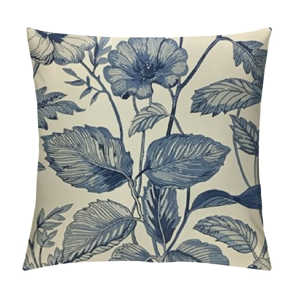 PRATYUS Blue Floral Pillow Covers, Blue and White Throw Pillows ...