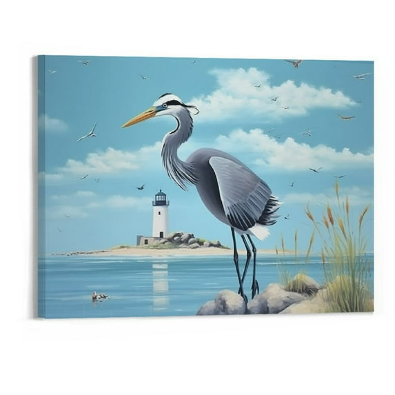 PRATYUS Blue Heron Canvas Wall Art Picture 20x16in for Living Room Bedroom Art Modern 20x16in