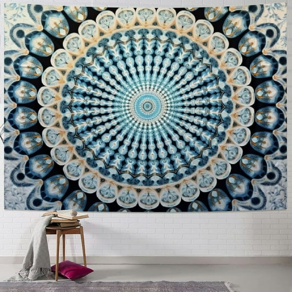 PRATYUS Blue Mandala Tapestry, Indian Bohemian Psychedelic Tapestry, Wall Hanging for Bedroom, Hippie Ombre Mandala Bohemian Indian Tapestries Bedspread, Boho Home Décor 40x30inch