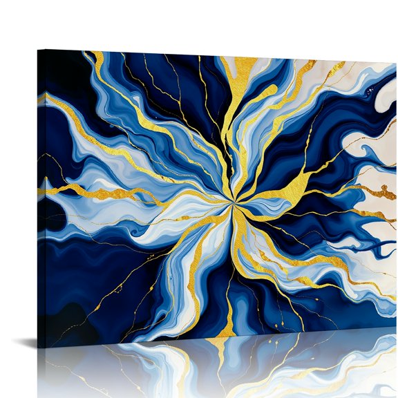 PRATYUS Blue Marble Pattern Canvas Prints Wall Art Decor Ready To Hang 16x12in