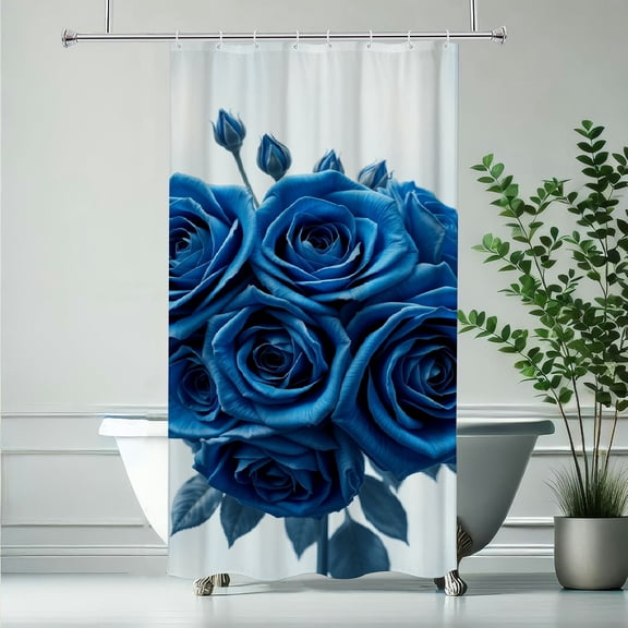 PRATYUS Blue Roses Waterproof Shower Curtain HD Digital Print for Home Bathrooms 90x180cm