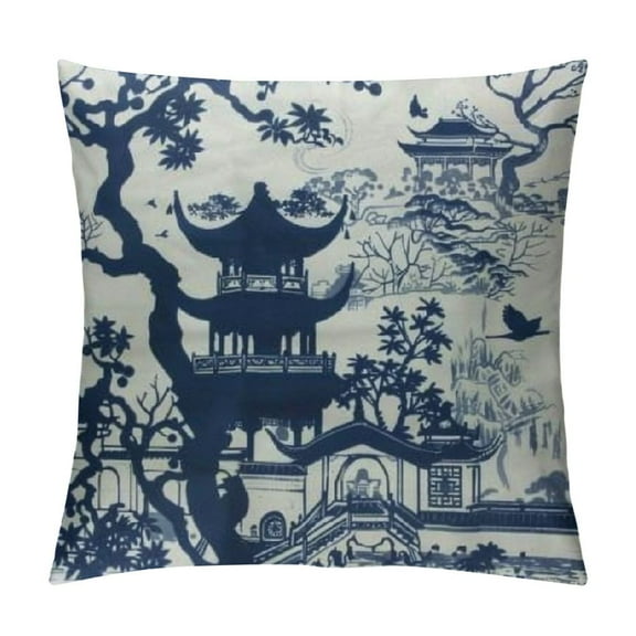 PRATYUS Blue Willow Chinoiserie Porcelain Inspiration Throw Pillow Cover,Modern Lumbar Cushion Case Decorative Pillows for Couch Living Ro White 24x24in