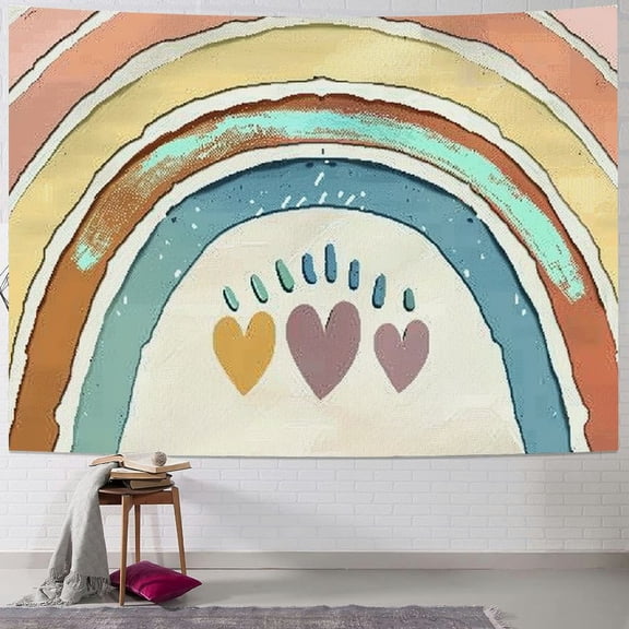 PRATYUS Bohemia Rainbow Tapestry Wall Hanging, Vintage Color Hearts Rainbow Boho Room Decor Wall Tapestries, Aesthetic Wall Art Tapestry for Bedroom Nursery Dorm Playroom Classroom 40x60inch