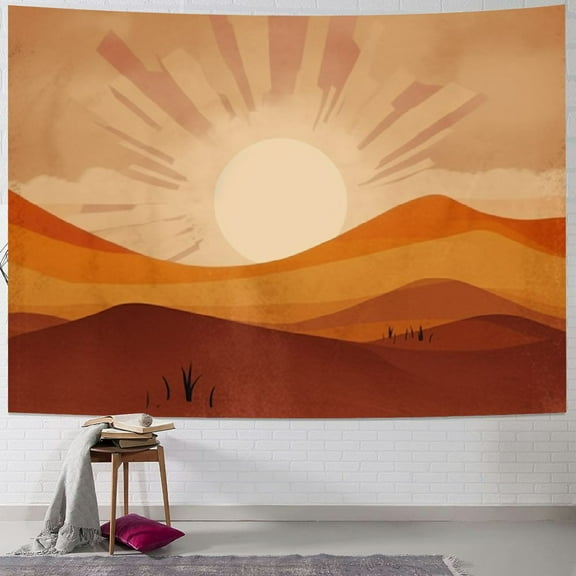 PRATYUS Bohemian Sun Vertical Tapestry, Bohemian Mountain Desert Tapestry Wall Hanging for Bedroom, Yellow Minimalist Tapestries Poster Beach Blanket College Dorm Home Decor  60x50inch