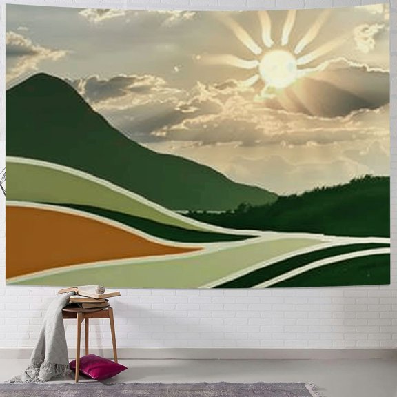 PRATYUS Boho Mountain Sun Tapestry Boho Sunset Sunrise Abstract Nature Landscape Tapestry Moredn Mid Century Aesthetic Minimalist Tapestry Wall Hanging for Bedroom Living Room Dorm Painting