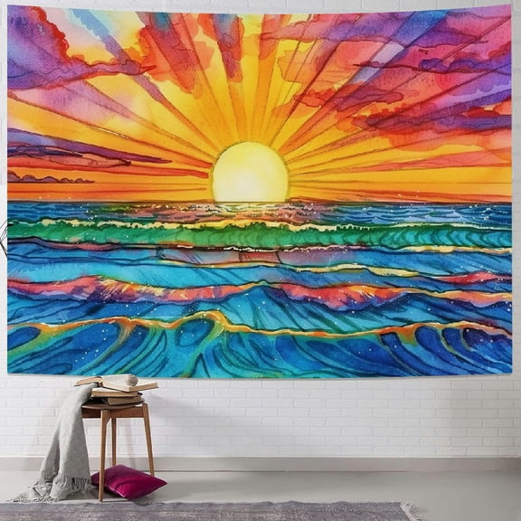 PRATYUS Boho Rainbow Sun Tapestry Wall Hanging - Reactive for Bedroom Aesthetic and Home Room Decor 40x60inch