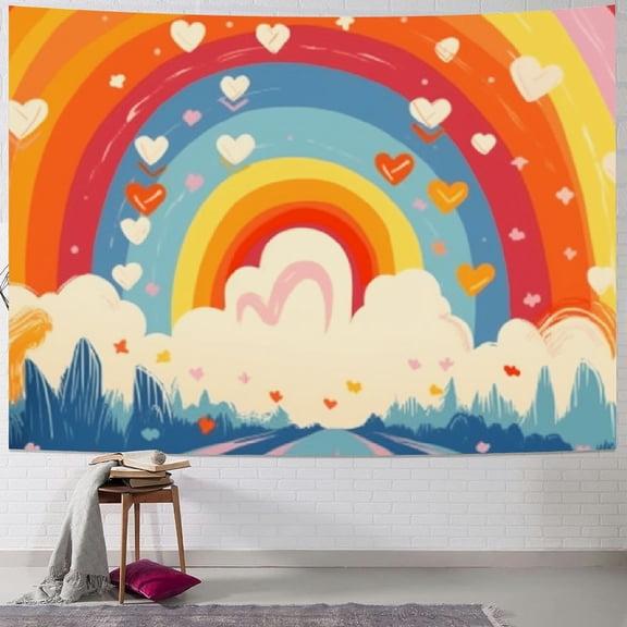 PRATYUS Boho Rainbow Tapestry, Retro Bohemian Rainbow Tapestry for Classroom Kids Girls Teen, Bright Pastel Tapestry Abstract Tapestry Wall Hanging Nursery Playroom Bedroom 40x60inch