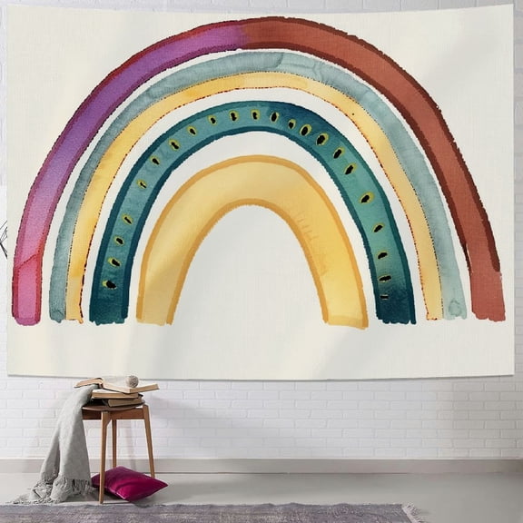 PRATYUS  Boho Rainbow Tapestry, Vintage 70s 80s Abstract Muted Minimalist Tapestry Wall Hanging for Bedroom, Aesthetic Retro Beige Tapestries Poster Blanket College Dorm Home Decor&nbsp; 50x40inch