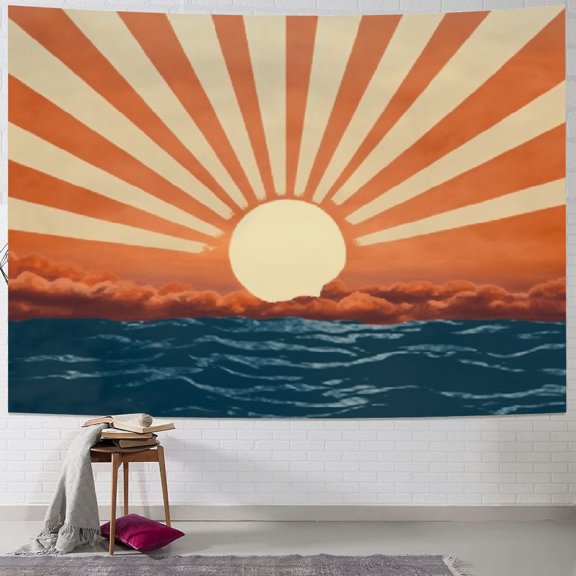 PRATYUS Boho Sun Horizontal Sunset Sunrise Abstract Tapestry, Decorative 70s Retro Aesthetic Bohemian Abstract Minimalist Hippie Wall Hanging Tapestry Wall Decor for Living room 40x60inch