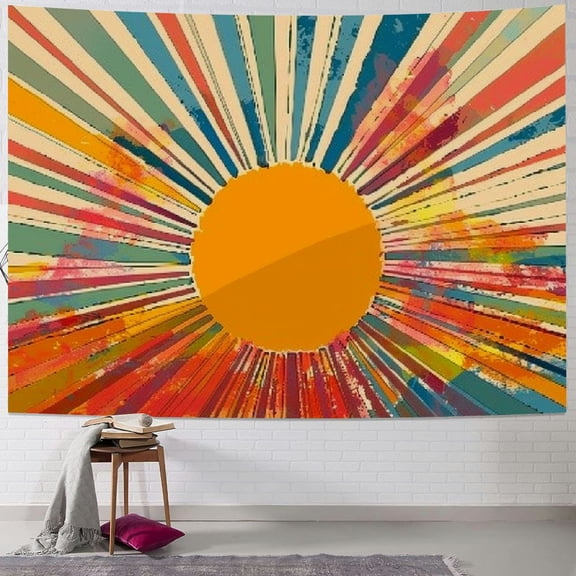 PRATYUS  Boho Sun Tapestry Retro 70s Sunset Sunrise Tapestries for Bedroom Aesthetic Vintage Abstract Art Colorful Rainbow Classroom Tapestry Wall Hanging for Living Room Dorm 40x60inch