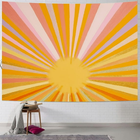 PRATYUS  Boho Sun Tapestry Vintage 70s Sunset Sunrise Tapestries for Bedroom Aesthetic Retro Abstract Art Colorful Rainbow Classroom Tapestry Wall Hanging for Living Room Dorm 50x40inch