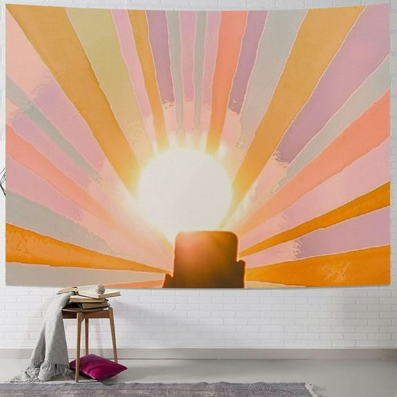 PRATYUS Boho Sun Tapestry Vintage 70s Sunset Sunrise Tapestries for Bedroom Aesthetic Retro Abstract Art Colorful Rainbow Classroom Tapestry Wall Hanging for Living Room Dorm 40x60inch