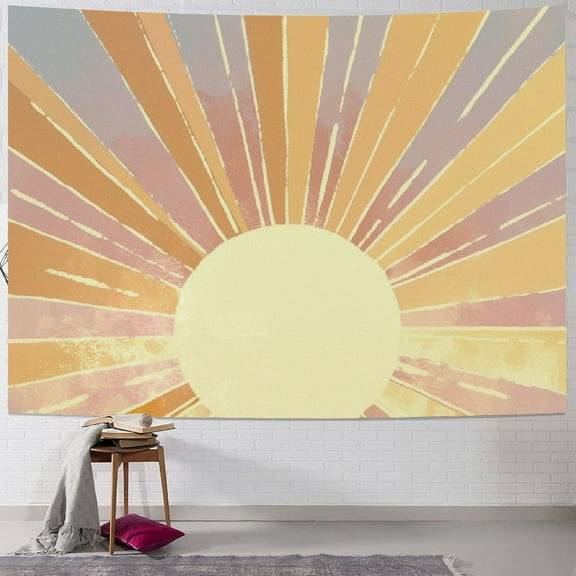 PRATYUS Boho Sun Tapestry Wall Hanging, Retro 70s Abstract Rainbow Aesthetic Sunrise Vintage Tapestries for Bedroom Living Room 40x60inch
