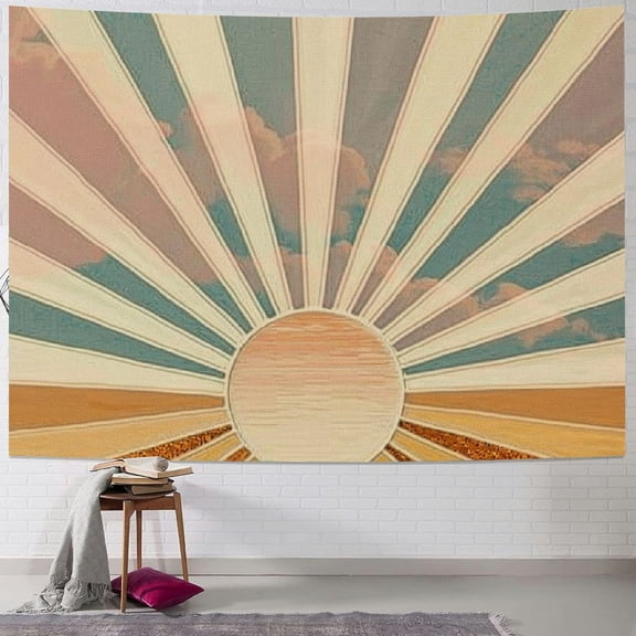 PRATYUS Boho Sun Tapestry Wall Hanging, Retro 70s Abstract Rainbow Aesthetic Sunrise Vintage Tapestries for Bedroom Living Room  Painting