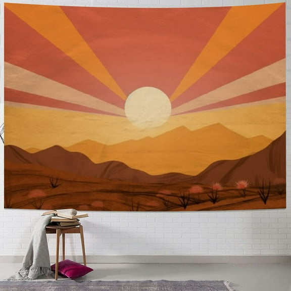 PRATYUS Boho Sun Vertical Tapestry, Bohemian Mountain Desert Tapestry Wall Hanging for Bedroom, Yellow Minimalist Tapestries Poster Beach Blanket College Dorm Home Decor  50x40inch
