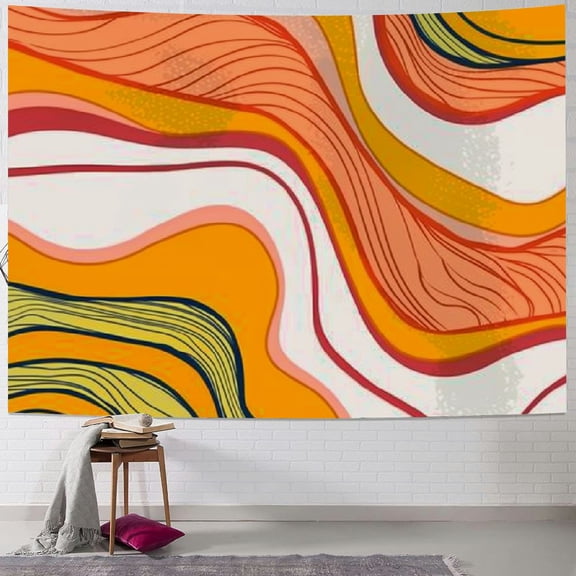 PRATYUS Boho Swirl Tapestry for Teen Girls Bedroom Aesthetic, Vintage Orange Yellow Abstract 70s 80s Minimalist Simple Tapestries Wall Hanging for College Dorm Home Decor 40x60inch