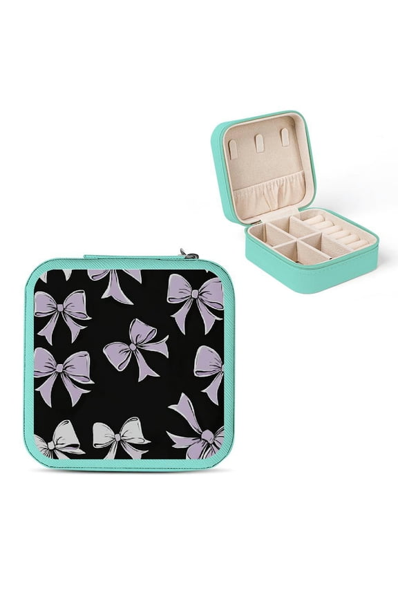 Bows Jewelry Box for Necklace, Ring, Earring Storage | Portable Travel Essential | High Quality PU Leather | Compact Design | Large Capacity | Ideal Gift for Women Green