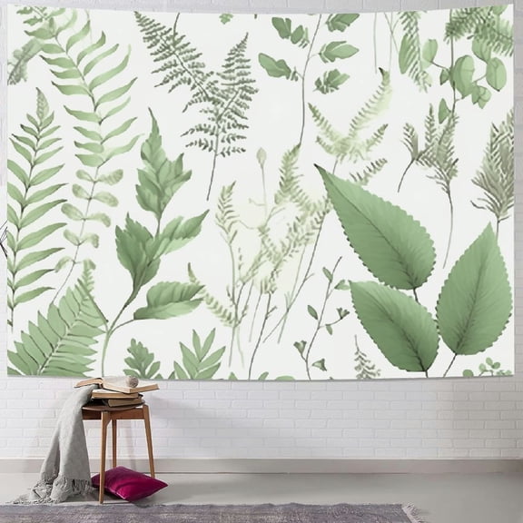 PRATYUS Bright Sage Green Botanical Fabric Wall Hanging Tapestry Eucalyptus Leaves Rustic Plant Rural Herbs Spring Nature Farmhouse Tropical Home Decor Art for Living Room Bedroom Dorm 40x30inch