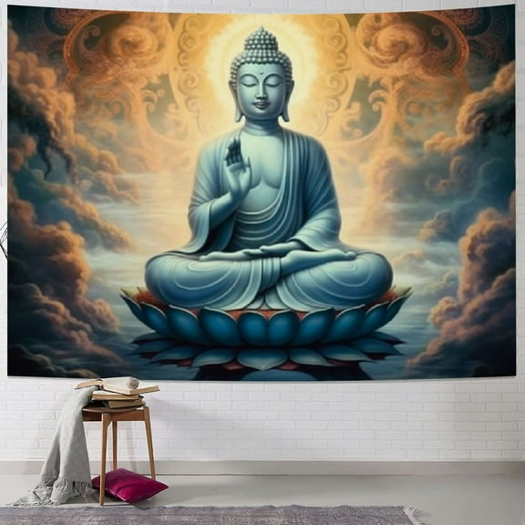 PRATYUS Buddha Tapestry Wall Art Zen Statue Textured Print With Lotus Flower For Buddhism Prayer Wall Decor Inspirational For Spa Yoga Room Home Decorations for Bedroom Dorm 40x30inch
