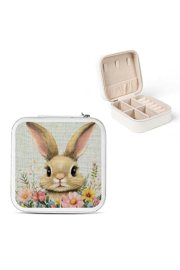 Bunny Flowers Jewelry Storage Box for Necklaces, Rings, Earrings White