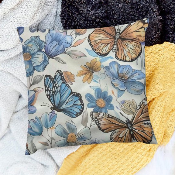 PRATYUS Butterflies Flowers Detailed Throw Pillow Cover for Couch 18x18in