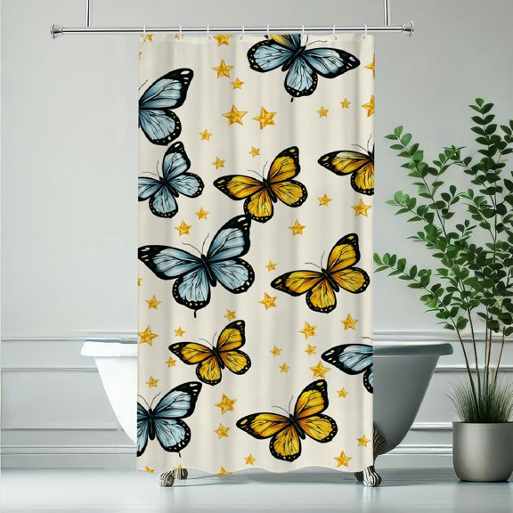 PRATYUS Butterflies Stars Bathroom Shower Curtain HD Digital Print Waterproof Polyester 90x180cm