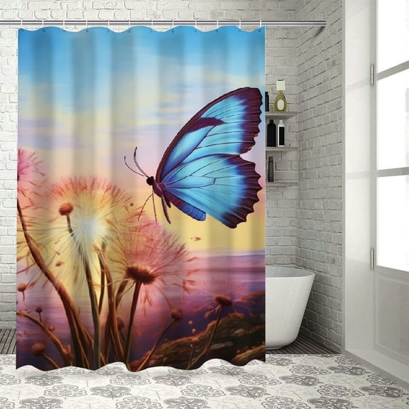 PRATYUS Butterfly Dandelion Sunset Printed Shower Curtain Set with Hooks, Chic Modern Bathroom Decor, Easy Care 100% Polyester Fiber 36x72