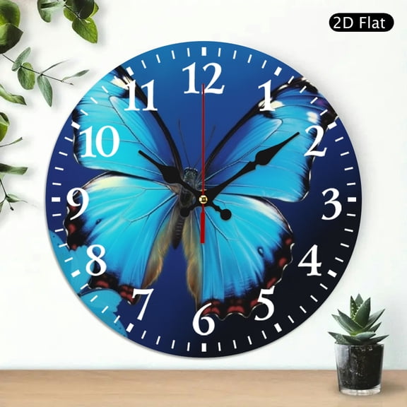 PRATYUS Butterfly Hand Hologram Round Wooden Wall Clock 10 Inch 10x10in