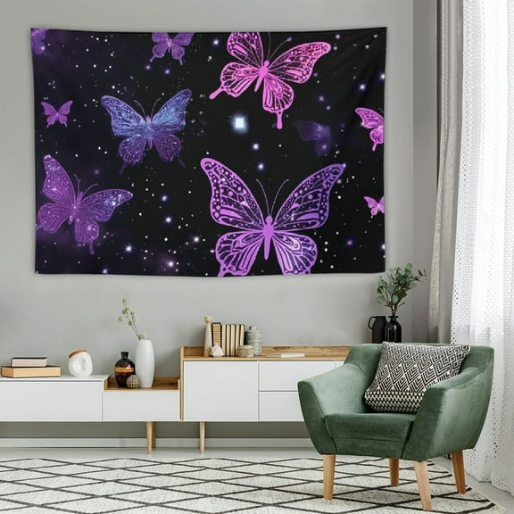 PRATYUS Butterfly Tapestry for Wall Decor,Fantasy Purple Butterflies Tapestries,Black Night Sky Wall Hanging Blanket for Bedroom Living Room Dorm Party Decorations 60x40 Inch 60x40in