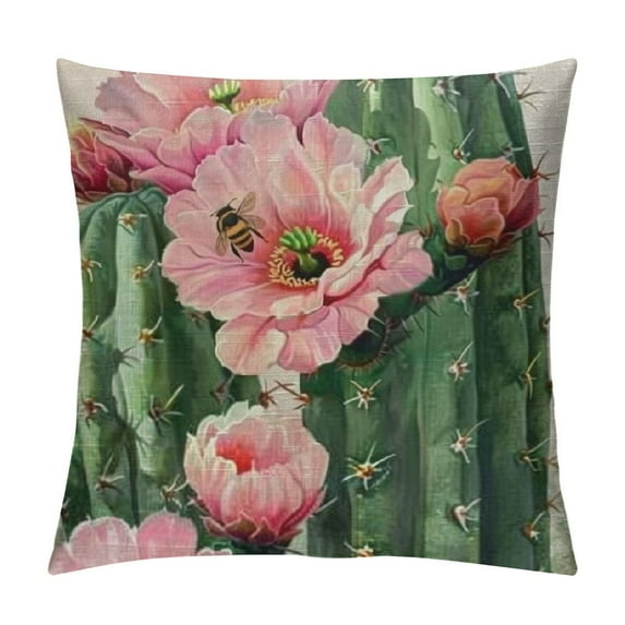PRATYUS Cactus Decorative Throw Pillow Covers Tropical Desert Green Succulent Plant Flowers Watercolor Pillow Cases Quote Square Cushion Cases Outdoor Home Sofa Decor 22x22in