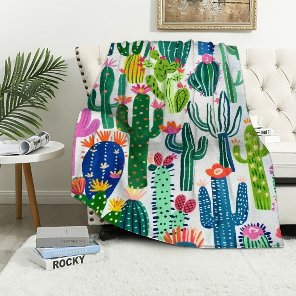 PRATYUS Cactus Plant Cacti Flower Blanket, Soft Blankets Flannel Bed