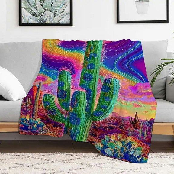 PRATYUS Cactus Rainbow Swirl Psychedelic Flannel Blanket 50x60 40x50in