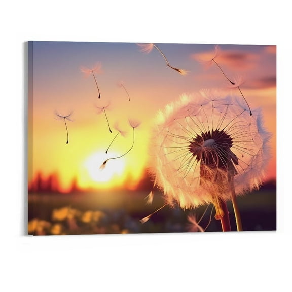 PRATYUS Canvas Print Canvas Wall Art Picture 20x16in for Living Room Bedroom Fall Decor Sunset Dandelion 20x16in