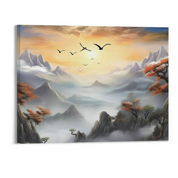 PRATYUS Canvas Print Fall Decor Abstract Mountain View Canvas Wall Art Picture 20x16in