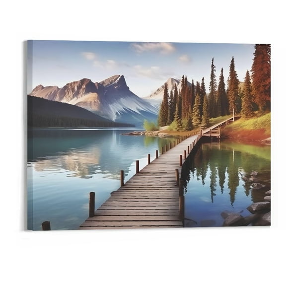 PRATYUS Canvas Print Fall Decor Static Wood Bridge View Canvas Wall Art Picture 20x16in