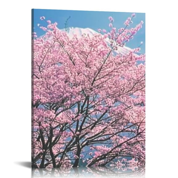 PRATYUS Canvas Print Wall Art Picture Peak Of Mount Fuji Cherry Blossom Sakura View Lake Kawaguchiko In Spring Paintings Modern Framed Artwork Landscape Pictures Photo Prints 12x16 in