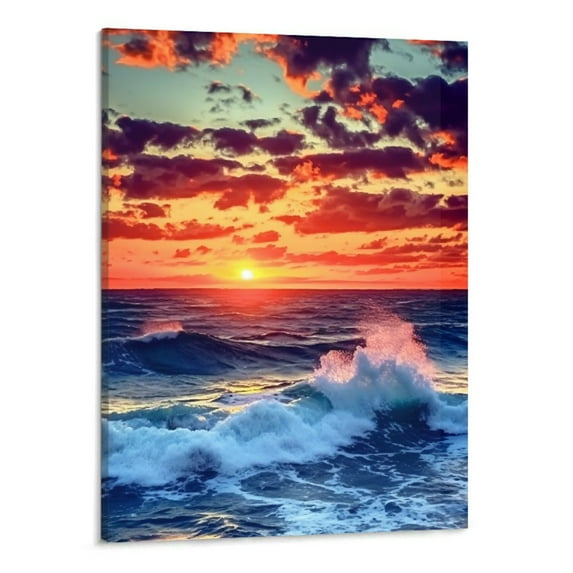 PRATYUS Canvas Wall Art Fall Decor Waves and Sunrises 16x20in for Living Room Bedroom 16x20in