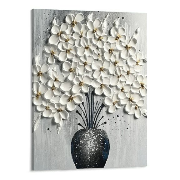 PRATYUS Canvas Wall Art Picture 16x20in for Living Room Bedroom Fall Decor Art White Flower Print On Canvas 16x20in