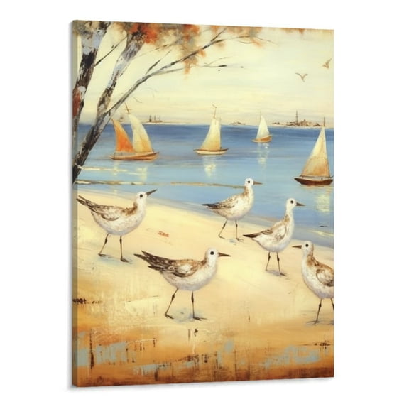 PRATYUS Canvas Wall Art Picture 16x20in for Living Room Bedroom Fall Decor Beach Painting Style Seabirds 16x20in