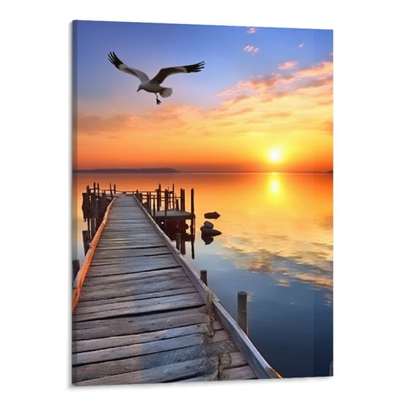 PRATYUS Canvas Wall Art Picture 16x20in for Living Room Bedroom Fall Decor Lake at Sunset Art Modern 16x20in