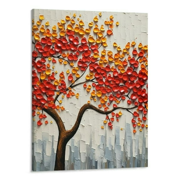 PRATYUS Canvas Wall Art Picture 16x20in for Living Room Bedroom Fall Decor Red Flower Painting 16x20in