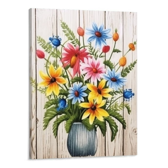 PRATYUS Canvas Wall Art Picture 16x20in for Living Room Bedroom Fall Decor Vintage Wood Grain Plants and Flowers 16x20in