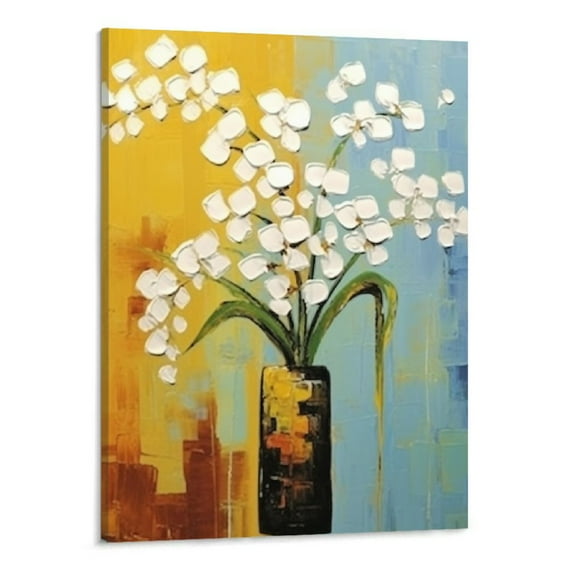 PRATYUS Canvas Wall Art Picture 16x20in for Living Room Bedroom Hand-painted Abstract White Flowers 16x20in