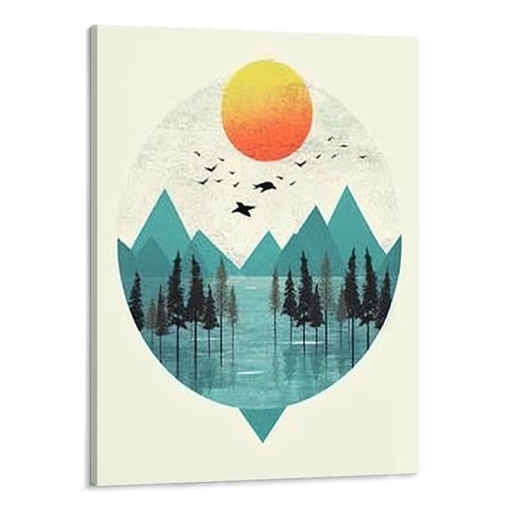 PRATYUS Canvas Wall Art Picture 16x20in for Living Room Bedroom Sunset Geometric Mountain 16x20in