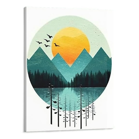 PRATYUS Canvas Wall Art Picture 16x20in for Living Room Bedroom Sunset Geometric Mountain 16x20in