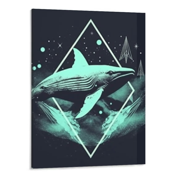PRATYUS Canvas Wall Art Picture 16x20in for Living Room Bedroom Whale Cool Design Graphic Ready to Hang 16x20in